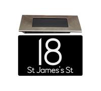 Housics Personalised House Sign with Solar Light | Made from Composite Aluminum - Fully Durable and Waterproof Plaque | Custom with Any Door Number & Street Name (BLACK, 280mm x 160mm)