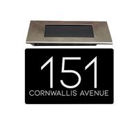 Housics Personalised House Sign with Solar Light | Made from Composite Aluminum - Fully Durable and Waterproof Plaque | Custom with Any Door Number & Street Name (BLACK, 200mm x 130m)