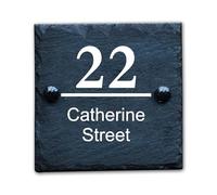 Housics Personalised Slate House Number Plaques, rustic Black Farmhouse Style, Natural Slate House Numbers Plaques UV Printed For Home Decor, Porch, Gate Or Garden (Design - 4, 100 X 100 MM)