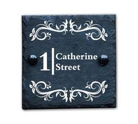 Housics Personalised Slate House Number Plaques, rustic Black Farmhouse Style, Natural Slate House Numbers Plaques UV Printed For Home Decor, Porch, Gate Or Garden (Design - 6, 150 X 150 MM)