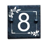 Housics Personalised Slate House Number Plaques, rustic Black Farmhouse Style, Natural Slate House Numbers Plaques UV Printed For Home Decor, Porch, Gate Or Garden (Design - 3, 150 X 150 MM)