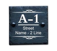 Housics Personalised Slate House Number Plaques, rustic Black Farmhouse Style, Natural Slate House Numbers Plaques UV Printed For Home Decor, Porch, Gate Or Garden (Design - 2, 100 X 100 MM)