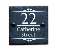 Housics Personalised Slate House Number Plaques, rustic Black Farmhouse Style, Natural Slate House Numbers Plaques UV Printed For Home Decor, Porch, Gate Or Garden (Design - 4, 100 X 100 MM)