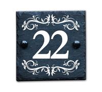 Housics Personalised Slate House Number Plaques, rustic Black Farmhouse Style, Natural Slate House Numbers Plaques UV Printed For Home Decor, Porch, Gate Or Garden (Design - 1, 150 X 150 MM)