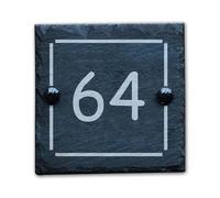 Housics Personalised Slate House Number Plaques, rustic Black Farmhouse Style, Natural Slate House Numbers Plaques Engrave For Home Decor, Porch, Gate Or Garden (Design - 2, 100 X 100 MM)
