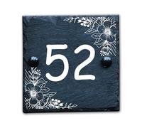 Housics Personalised Slate House Number Plaques, rustic Black Farmhouse Style, Natural Slate House Numbers Plaques UV Printed For Home Decor, Porch, Gate Or Garden (Design - 1, 100 X 100 MM)