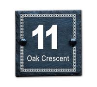 Housics Personalised Slate House Number Plaques, rustic Black Farmhouse Style, Natural Slate House Numbers Plaques UV Printed For Home Decor, Porch, Gate Or Garden (Design - 4, 150 X 150 MM)