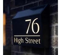 Housics Solar Powered House Sign with Customised Illuminated Name & Number 280mm x 180mm Fully Waterproof IP65 Cool White LED Address Plaque Perfect for Outdoor