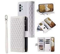 HOUSIM Phone Case for Samsung Galaxy A13 4G / A13 5G / A04s Case Zipper Wallet Purse with Card Holder Slot Folding Kickstand Shockproof Protective Folio Flip Book Case Cover Women - White