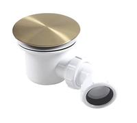 Housler Brushed Brass Low Profile Shower Waste. Turbo Flow Shower Trap - 90mm Easy Clean Enclosure Tray