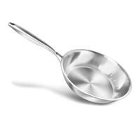 HOUSLUX Frying Pan, Stainless Steel, Uncoated, Induction Compatible, Durable Handles, Easy Cleaning for All Hobs (24 cm)
