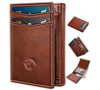 Housmai Trifold Leather Wallet for Men,with Cash Pocket 2 ID Window 14-16 Cards Magnetic Closure Slim Wallet 4.0"*3.1", RFID Blocking Front Pocket Wallet with Gift Box, Brick Brown095, One Size