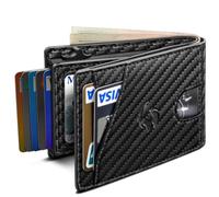 Housmai Wallet for Men, Slim Pop Up Card Holder with RFID Blocking, Minimalist Bifold Wallet with 9 Card Slots, ID Window and Cash Pocket, Metal Flip Case with Magnetic Closure, Gift Box, Carbon Fiber