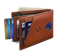Housmai Wallet for Men, Slim Pop Up Card Holder with RFID Blocking, Minimalist Bifold Wallet with 9 Card Slots, ID Window and Cash Pocket, Metal Flip Case with Magnetic Closure, Gift Box, Brick