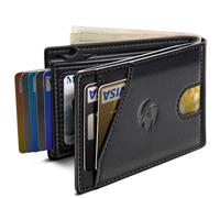 Housmai Wallet for Men, Slim Pop Up Card Holder with RFID Blocking, Minimalist Bifold Wallet with 9 Card Slots, ID Window and Cash Pocket, Metal Flip Case with Magnetic Closure, Gift Box, Black193