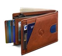 Housmai Wallet for Men, Slim Pop Up Card Holder with RFID Blocking, Minimalist Bifold Wallet with 9 Card Slots, ID Window and Cash Pocket, Metal Flip Case with Magnetic Closure, Gift Box, Brick