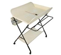 HOUSN Baby Changing Table Folding Changing Table with 3 Compartments - Mobile Changing Table with Changing Mat, Safety Belt and Storage Compartments,Beige