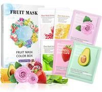 HOUSN Face Masks Skincare, 6 Sheet Face Mask Set with Organic Fruit Extracts and Plant Based Formula, Hydrating, Soothing and Nourishing for Girls