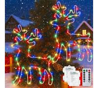 HOUSN Illuminated Reindeer Christmas Decoration,100 LED Christmas Window Lights,Battery Operated Indoor Outdoor Wall Window,LED Window Xmas Decorations for Garden Yard Lawn Party -Multicolor
