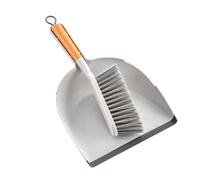 HOUSN Shovel and broom set, dustpan and hand brush Broom with dustpan with bamboo handle, sweeping set for household,Gray