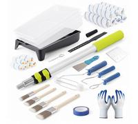 Housolution 33PCS Paint Roller Kit with 2-4 FT Extension Pole, 4 Inch 9 Inch Microfiber Paint Roller, 4 Brushes, Painters Tape, Drop Cloth, Professional Painting Supplies for Walls Ceilings and Home