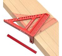 Housolution 8.5Inch 3D 6-in-1 Carpenter Square (1/16" Precision), 0-90° Aluminum Alloy Carpenter Square, Woodworking Protractor Drawing Line, Miter Triangle Ruler High Precision Layout, Red