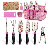 Housolution Garden Tools Set, 10 PCS Gardening Hand Tools Kit Heavy Duty Floral Gardening Supplies with Non-Slip Rubber Handle Tote Bag, Gardening Tool Set Gifts for Women Birthday Mother's Day