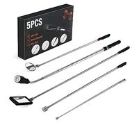 Housolution Magnetic Telescoping Pick-up Tool Kit, 5pcs Pickup Tool Set with Retractable Handle, 1&15lbs Magnetic Pickup Rod, 360° Adjustable Round & Square Inspection Mirror, Flexible LED Flashlight