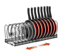 Housolution Pan Organiser for Cupboard, Expandable Pan Lid Holder with 14 Adjustable Dividers, Pot Lid Organiser Pan Storage Organizer Rack for Kitchen Cupboard, Black