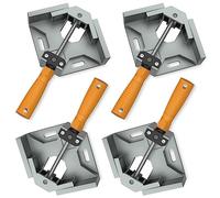 Housolution Right Angle Clamp, 4-Pack Single Handle 90° Aluminum Alloy Corner Clamp for Woodwork, Right Angle Clip Clamp Tool Woodworking Photo Frame Vise Holder with Adjustable Swing Jaw, Silver Gray