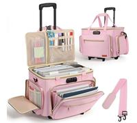 Housolution Rolling Teacher Bag with Wheels, Fits for 17" Laptop, Teacher Tote Bag with Detachable Trolley, Laptop Work Case with Anti Theft Lock, Briefcase Cart with Accordion File Organizer, Pink