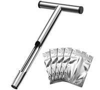 Housolution Soil Sampler Probe, 13.7 Inch Stainless Steel with 5 Reusable Sample Bags T-Shape Handle Soil Test Kits Soil Probes for Soil Sampling Plant Care Garden Lawn Farm, Silver