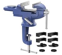 Housolution Universal Table Vice 3 Inch, 360° Swivel Base Bench Clamp Home Repair Tool - Portable Work Bench for Woodworking, Cutting Conduit, Drilling, Metalworking - Blue