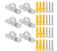 HOUSON 6 Pack M5 Stainless Steel Ceiling Hooks, Oval Open Hooks Pad Eye Plate Anchor Screw Wall Mount Hook (Open)