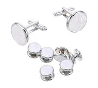 Housoutil 1 Set Men French Cufflinks and Shirt Studs Set round Enamel Shell Design Coordinated Tuxedo Accessories for Business Wedding Formal Dress and Stylish Buttons for Men Dress Shirts