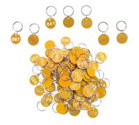 Housoutil 100pcs Numbered Storage Tags for Sauna with Rings, Aluminum Alloy Key Identifier Tags 1-100 Yellow, Portable Key Markers for Bathroom and Locker Organization