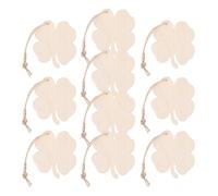 Housoutil 10pcs Unfinished Wooden Four Leaf Clover Cutouts with Jute Rope for DIY Crafts and St Patrick's Day Decorations, Natural Beige Paintable Wooden Leaf Ornaments for Party Favors