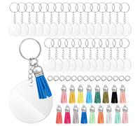 Housoutil 120pcs Acrylic Keyring Blanks Circle and Heart-Shaped with Tassels, Jump Rings for DIY Keyrings Craft Projects, Keychain Accessories Kit for Handmade Random Color