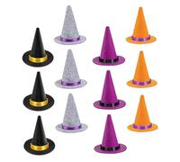 Housoutil 12pcs Mini Witch Hats for Crafts Small Felt Wizard Caps in Black Gray Purple Orange Dollhouse Mini Hats and DIY Party Decorations for Halloween Hair Accessories and Creative