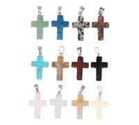 Housoutil 12pcs Natural Stone Cross Shaped Pendant Charms for DIY Jewelry Making Mixed Cross Charms Necklace Craft Supplies with High Deformation Resistance and Stylish Design