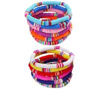 Housoutil 12pcs Polymer Clay Charm Bracelets for Women, Elastic Bracelet with Gentle Touching Feeling, Lightweight Wrist Decoration in Bohemian Style, for Graduation Color