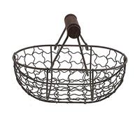 Housoutil 1PC Wire Egg Basket, Chicken Wire Egg Baskets with Wooden Handle, Wire Gathering Basket Country Primitive Farmhouse for Gathering Fresh Eggs Chicken Eggs Fruit Food (Black)