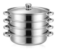Housoutil 1set Stainless Steel 4 Tier Steamer, 4-Layer Steaming Cookware Food Steamer Pot with Lid, 28cm Cooking Stack and Steam Pot Set Work with Gas, Electric, Grill Stove Top