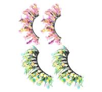 Housoutil 2 Pairs 3D Rhinestone False Eyelashes with Glitter Sequins, Sparkly Bling Lash Extensions for Stage, Party, Cosplay Makeup, Natural Look Fluorescence Lashes