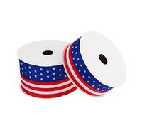Housoutil 2 Rolls American Independence Day Decorative Ribbon Durable Polyester Packing Ribbon with Patriotic Stars and Stripes Print Wide Yards Each for Gift Wrapping and Crafting