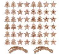 Housoutil 2 Sets of Wooden Christmas Advent Calendar Hanging Tags with Numbers, Beige DIY Xmas Tree Ornaments Featuring Smooth Surface and Safe to Touch Material, for Bedroom and Christmas