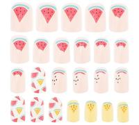 Housoutil 24pcs False Nails Full Cover Cartoon Design Easy to Apply Plastic Nail Stickers for Party and Holiday Events Decorative Manicure Set