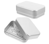 Housoutil 2pcs Aluminium Rectangular Soap Boxes with Dual-layer Self-draining Design and Lids, Portable Metal Tin Containers for Travel and Camping, Moisture Isolation Soap Holders
