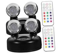 Housoutil 2pcs Battery Operated Led Indoor Spotlights Remote Control, Adjustable Angle RGB Accent Lights for Closet and Cabinet, Wireless Mini Spotlights for Home Indoor Lighting