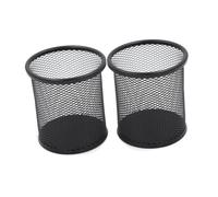 Housoutil 2pcs Black Mesh Metal Pencil Holder Set Round Pen Pot Brush Container for Desk Organization Lightweight Sturdy Office Stationery Storage Accessories